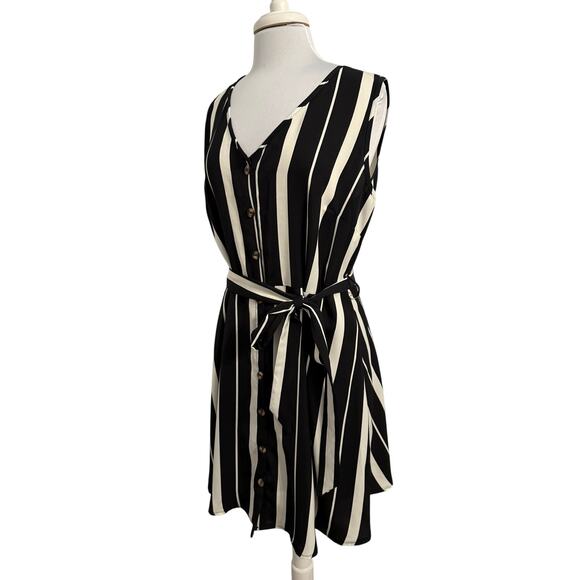 Women's Plus 1XL Whimsigoth Stripe Sleeveless Button Tie Tank Dress Boho Chic - Picture 1 of 10